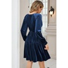 image:imageRVivimos Womens Fall Velvet Mini Dress V Neck Long Sleeve Elastic Waist Winter Tiered Flowy Swing ALine Dress with PocketsNavy Blue