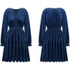 image:imageRVivimos Womens Fall Velvet Mini Dress V Neck Long Sleeve Elastic Waist Winter Tiered Flowy Swing ALine Dress with PocketsNavy Blue