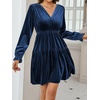 image:imageRVivimos Womens Fall Velvet Mini Dress V Neck Long Sleeve Elastic Waist Winter Tiered Flowy Swing ALine Dress with PocketsNavy Blue