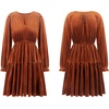 image:imageRVivimos Womens Fall Velvet Mini Dress V Neck Long Sleeve Elastic Waist Winter Tiered Flowy Swing ALine Dress with PocketsRustbrown