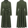 image:imageRVivimos Womens Fall Winter Corduroy Midi Dress Long Sleeve V Neck Button Down Belted Flowy Shirt Dress with PocketsArmy Green