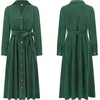 image:imageRVivimos Womens Fall Winter Corduroy Midi Dress Long Sleeve V Neck Button Down Belted Flowy Shirt Dress with PocketsDark Green