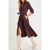 image:imageRVivimos Womens Fall Winter Corduroy Midi Dress Long Sleeve V Neck Button Down Belted Flowy Shirt Dress with PocketsMaroon