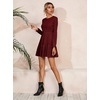 image:imageRVivimos Womens Fall Winter Cotton Long Sleeves Ruffle Casual Knit Sweater Swing Flare Mini DressBurgundy