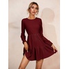 image:imageRVivimos Womens Fall Winter Cotton Long Sleeves Ruffle Casual Knit Sweater Swing Flare Mini DressBurgundy