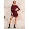 image:imageRVivimos Womens Fall Winter Cotton Long Sleeves Ruffle Casual Knit Sweater Swing Flare Mini DressBurgundy
