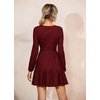 image:imageRVivimos Womens Fall Winter Cotton Long Sleeves Ruffle Casual Knit Sweater Swing Flare Mini DressBurgundy