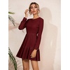 image:imageRVivimos Womens Fall Winter Cotton Long Sleeves Ruffle Casual Knit Sweater Swing Flare Mini DressBurgundy