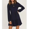 image:imageRVivimos Womens Fall Winter Cotton Long Sleeves Ruffle Casual Knit Sweater Swing Flare Mini DressNavyblue