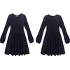 image:imageRVivimos Womens Fall Winter Cotton Long Sleeves Ruffle Casual Knit Sweater Swing Flare Mini DressNavyblue