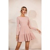 image:imageRVivimos Womens Fall Winter Cotton Long Sleeves Ruffle Casual Knit Sweater Swing Flare Mini DressPink