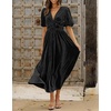 image:imageRVivimos Womens Fall Winter Velvet Dress Puff Sleeve Sexy Deep V Neck Elastic High Waist ALine Elegant Casual Midi DressBlack