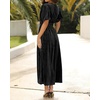 image:imageRVivimos Womens Fall Winter Velvet Dress Puff Sleeve Sexy Deep V Neck Elastic High Waist ALine Elegant Casual Midi DressBlack