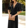 image:imageRVivimos Womens Fall Winter Velvet Dress Puff Sleeve Sexy Deep V Neck Elastic High Waist ALine Elegant Casual Midi DressBlack