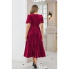 image:imageRVivimos Womens Fall Winter Velvet Dress Puff Sleeve Sexy Deep V Neck Elastic High Waist ALine Elegant Casual Midi DressBurgundy