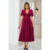 image:imageRVivimos Womens Fall Winter Velvet Dress Puff Sleeve Sexy Deep V Neck Elastic High Waist ALine Elegant Casual Midi DressBurgundy