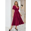 image:imageRVivimos Womens Fall Winter Velvet Dress Puff Sleeve Sexy Deep V Neck Elastic High Waist ALine Elegant Casual Midi DressBurgundy