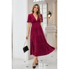image:imageRVivimos Womens Fall Winter Velvet Dress Puff Sleeve Sexy Deep V Neck Elastic High Waist ALine Elegant Casual Midi DressBurgundy