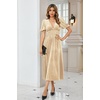 image:imageRVivimos Womens Fall Winter Velvet Dress Puff Sleeve Sexy Deep V Neck Elastic High Waist ALine Elegant Casual Midi DressChampagne