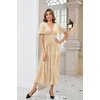 image:imageRVivimos Womens Fall Winter Velvet Dress Puff Sleeve Sexy Deep V Neck Elastic High Waist ALine Elegant Casual Midi DressChampagne