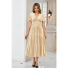 image:imageRVivimos Womens Fall Winter Velvet Dress Puff Sleeve Sexy Deep V Neck Elastic High Waist ALine Elegant Casual Midi DressChampagne
