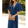 image:imageRVivimos Womens Fall Winter Velvet Dress Puff Sleeve Sexy Deep V Neck Elastic High Waist ALine Elegant Casual Midi DressDark Blue