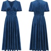 image:imageRVivimos Womens Fall Winter Velvet Dress Puff Sleeve Sexy Deep V Neck Elastic High Waist ALine Elegant Casual Midi DressDark Blue