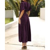 image:imageRVivimos Womens Fall Winter Velvet Dress Puff Sleeve Sexy Deep V Neck Elastic High Waist ALine Elegant Casual Midi DressDark Purple