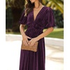 image:imageRVivimos Womens Fall Winter Velvet Dress Puff Sleeve Sexy Deep V Neck Elastic High Waist ALine Elegant Casual Midi DressDark Purple