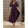 image:imageRVivimos Womens Fall Winter Velvet Dress Puff Sleeve Sexy Deep V Neck Elastic High Waist ALine Elegant Casual Midi DressDark Purple