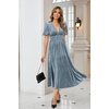 image:imageRVivimos Womens Fall Winter Velvet Dress Puff Sleeve Sexy Deep V Neck Elastic High Waist ALine Elegant Casual Midi DressDusty Blue