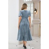 image:imageRVivimos Womens Fall Winter Velvet Dress Puff Sleeve Sexy Deep V Neck Elastic High Waist ALine Elegant Casual Midi DressDusty Blue