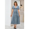 image:imageRVivimos Womens Fall Winter Velvet Dress Puff Sleeve Sexy Deep V Neck Elastic High Waist ALine Elegant Casual Midi DressDusty Blue