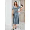 image:imageRVivimos Womens Fall Winter Velvet Dress Puff Sleeve Sexy Deep V Neck Elastic High Waist ALine Elegant Casual Midi DressDusty Blue