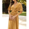 image:imageRVivimos Womens Fall Winter Velvet Dress Puff Sleeve Sexy Deep V Neck Elastic High Waist ALine Elegant Casual Midi DressGold