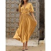 image:imageRVivimos Womens Fall Winter Velvet Dress Puff Sleeve Sexy Deep V Neck Elastic High Waist ALine Elegant Casual Midi DressGold