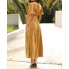 image:imageRVivimos Womens Fall Winter Velvet Dress Puff Sleeve Sexy Deep V Neck Elastic High Waist ALine Elegant Casual Midi DressGold
