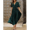 image:imageRVivimos Womens Fall Winter Velvet Dress Puff Sleeve Sexy Deep V Neck Elastic High Waist ALine Elegant Casual Midi DressGreen