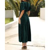 image:imageRVivimos Womens Fall Winter Velvet Dress Puff Sleeve Sexy Deep V Neck Elastic High Waist ALine Elegant Casual Midi DressGreen