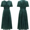 image:imageRVivimos Womens Fall Winter Velvet Dress Puff Sleeve Sexy Deep V Neck Elastic High Waist ALine Elegant Casual Midi DressGreen