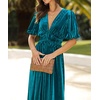 image:imageRVivimos Womens Fall Winter Velvet Dress Puff Sleeve Sexy Deep V Neck Elastic High Waist ALine Elegant Casual Midi DressTeal