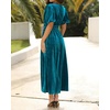 image:imageRVivimos Womens Fall Winter Velvet Dress Puff Sleeve Sexy Deep V Neck Elastic High Waist ALine Elegant Casual Midi DressTeal