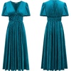 image:imageRVivimos Womens Fall Winter Velvet Dress Puff Sleeve Sexy Deep V Neck Elastic High Waist ALine Elegant Casual Midi DressTeal