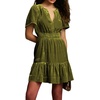 image:imageRVivimos Womens Fall Winter Vintage Casual Dresses Velvet Short Sleeve V Neck Elastic Waist Tiered Flowy Swing Mini DressArmygreen