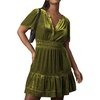 image:imageRVivimos Womens Fall Winter Vintage Casual Dresses Velvet Short Sleeve V Neck Elastic Waist Tiered Flowy Swing Mini DressArmygreen