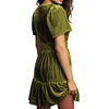 image:imageRVivimos Womens Fall Winter Vintage Casual Dresses Velvet Short Sleeve V Neck Elastic Waist Tiered Flowy Swing Mini DressArmygreen