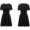 image:imageRVivimos Womens Fall Winter Vintage Casual Dresses Velvet Short Sleeve V Neck Elastic Waist Tiered Flowy Swing Mini DressBlack