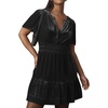 image:imageRVivimos Womens Fall Winter Vintage Casual Dresses Velvet Short Sleeve V Neck Elastic Waist Tiered Flowy Swing Mini DressBlack