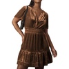 image:imageRVivimos Womens Fall Winter Vintage Casual Dresses Velvet Short Sleeve V Neck Elastic Waist Tiered Flowy Swing Mini DressBrown