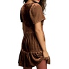 image:imageRVivimos Womens Fall Winter Vintage Casual Dresses Velvet Short Sleeve V Neck Elastic Waist Tiered Flowy Swing Mini DressBrown